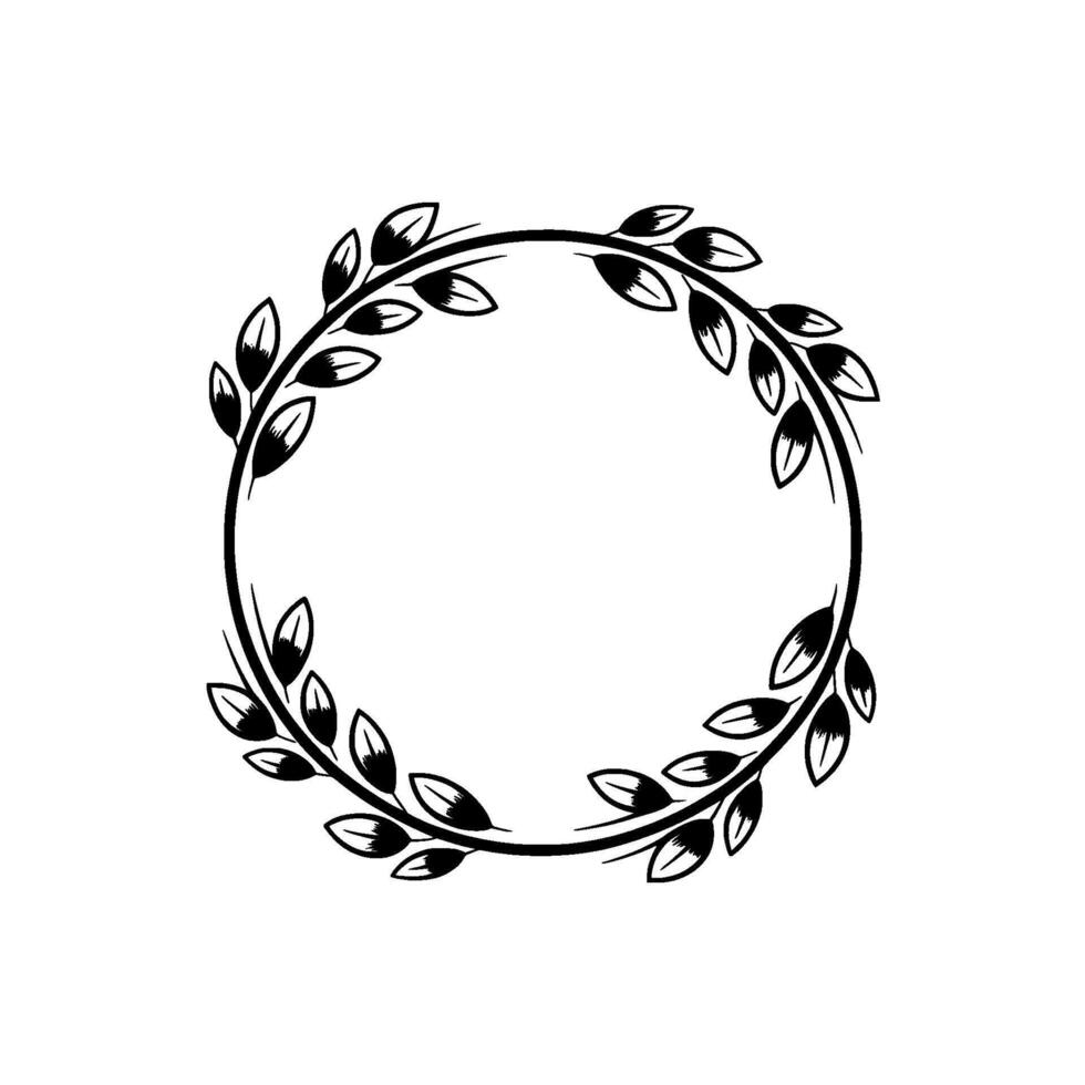 Elegant Leafy Circle Frame, Botanical on White vector