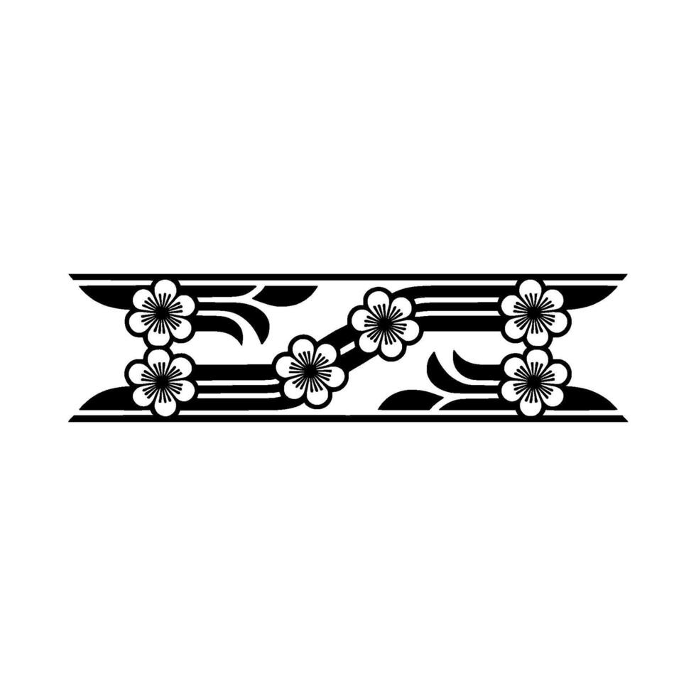 Japanese Floral Border , Black White, Geometric Style vector