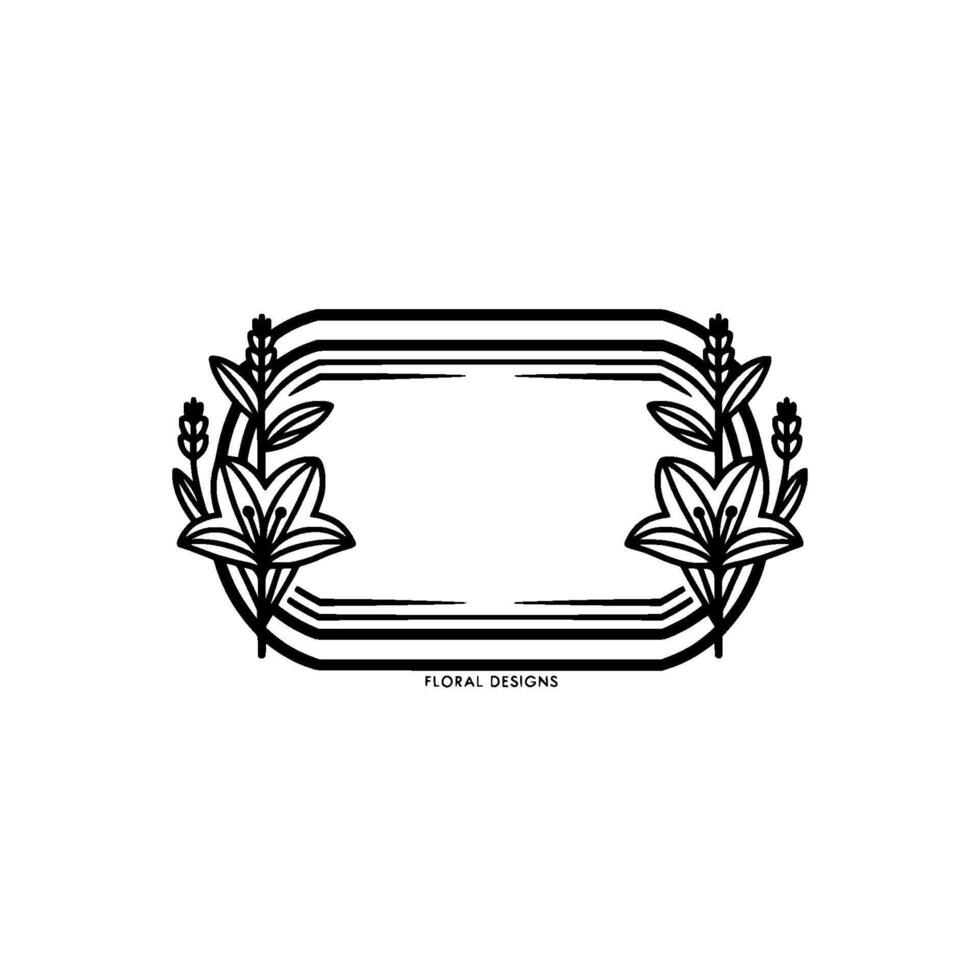 Elegant Floral Frame , Black and White with Lilies vector