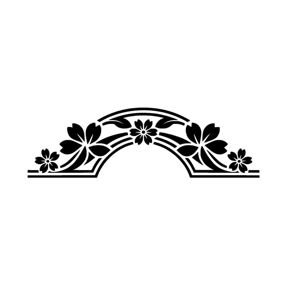 Elegant Cherry Blossom Arch Black Floral on White Background vector