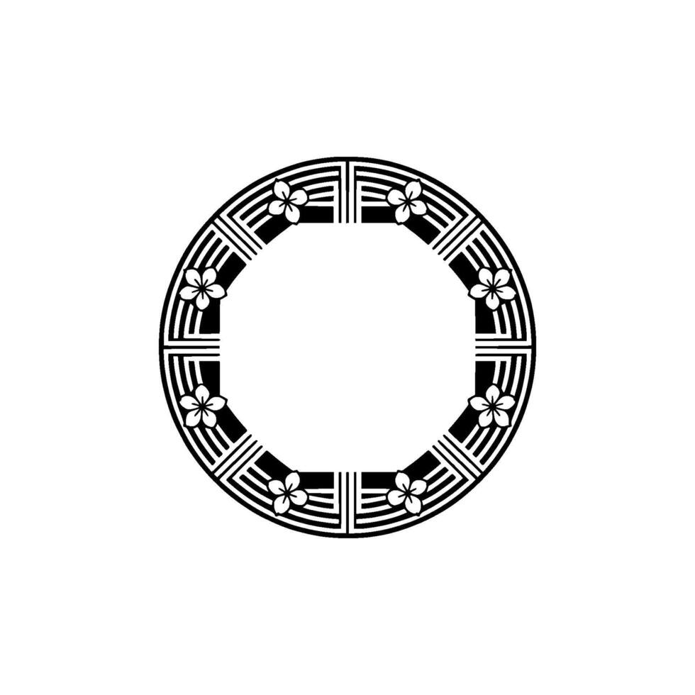 Geometric Floral Frame - Monochrome Circular on White vector