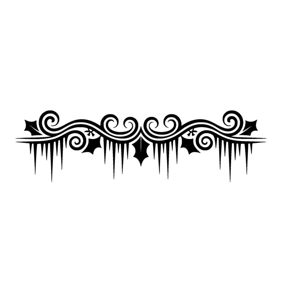 Winter Border Black Icicles Swirls, Decorative vector