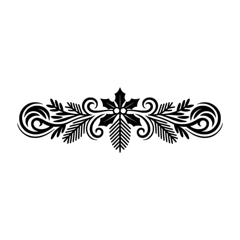 Christmas Holly and Pine Border , Black on White vector