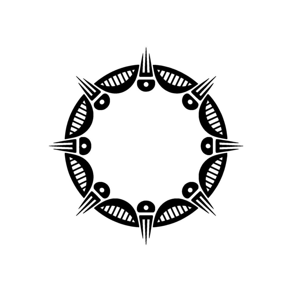 Circular Tribal Ornament, Minimalist Black and White vector