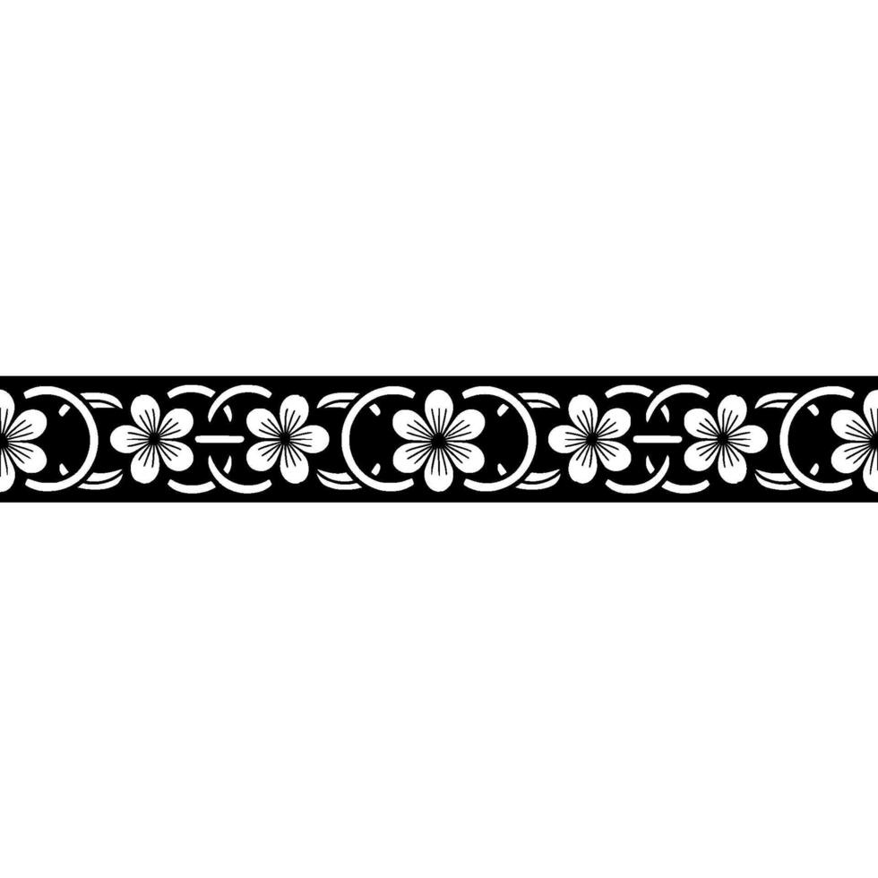 Geometric Floral Border, Black and White, Decorative Ornament vector