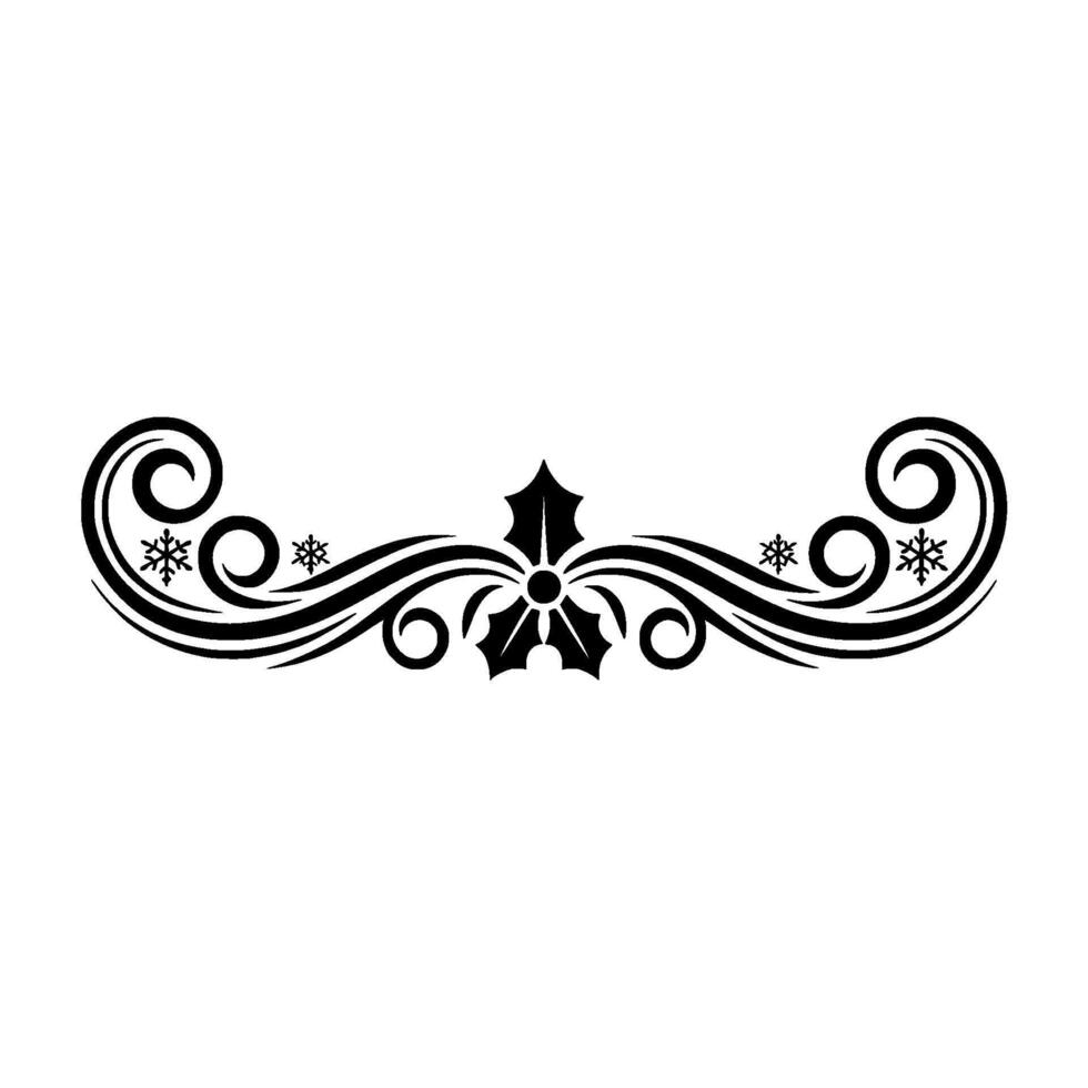 Festive Holly Scroll Element in Black Red on White, Christmas vector