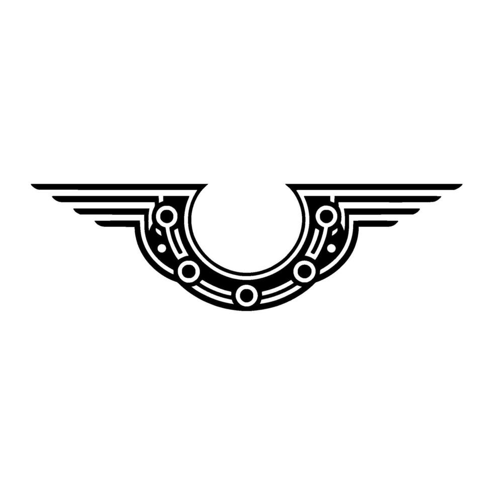 Art Deco Winged Emblem, Minimalist Black and White vector