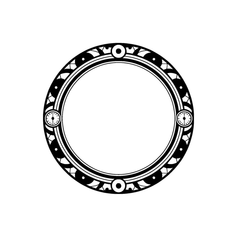 Decorative Art Deco Circle Frame with Clocks - Black and White vector