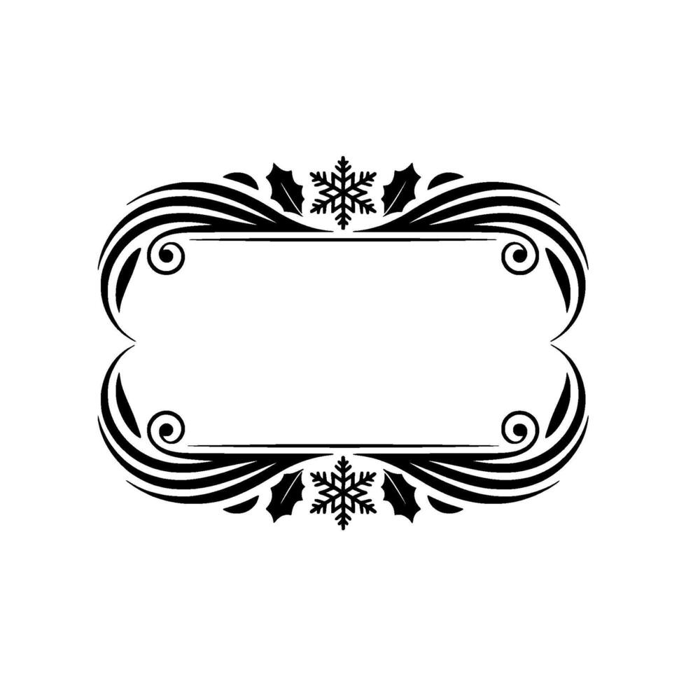 Elegant Black Christmas Frame with Snowflake and Holly Decoration vector