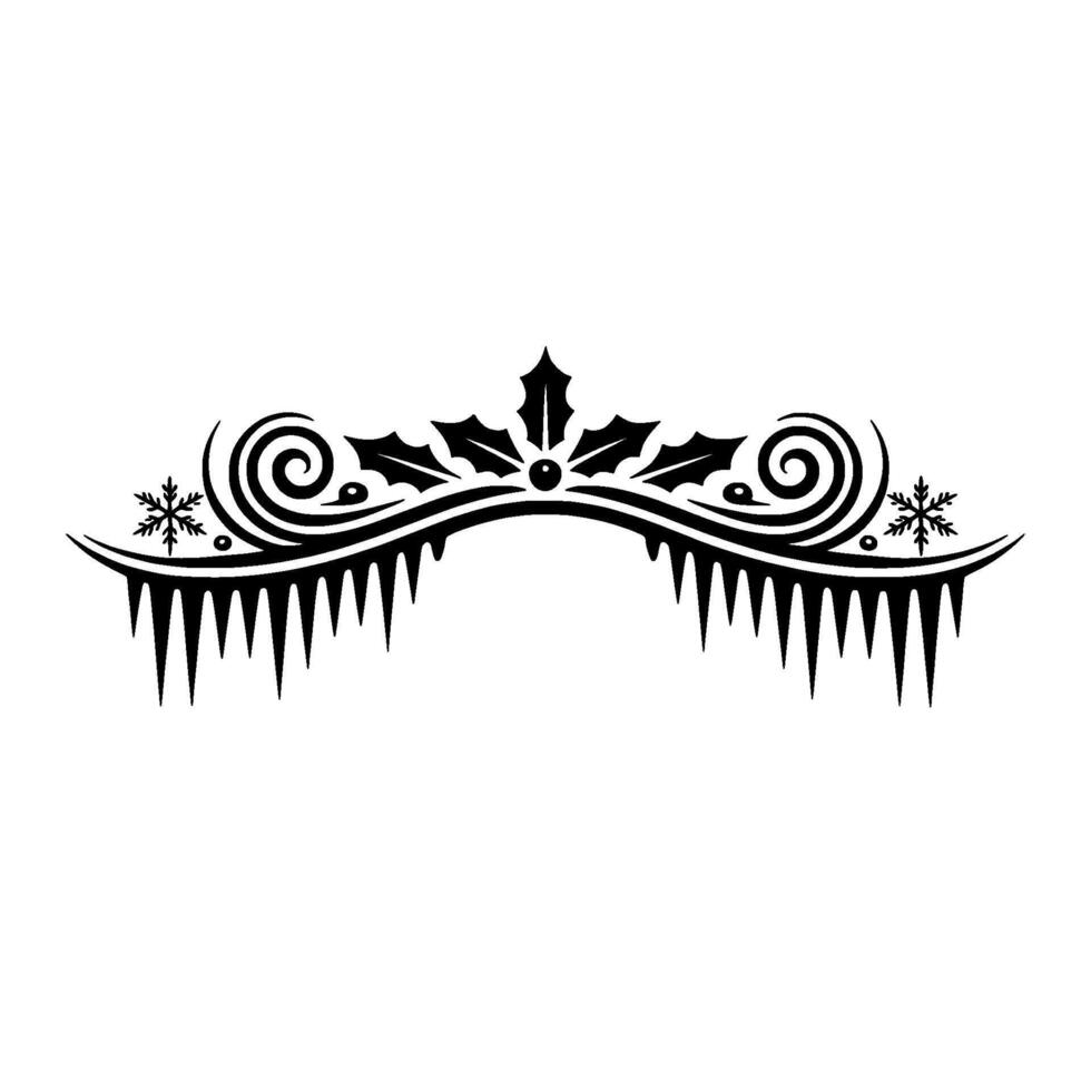 Winter Holiday Ornament Holly Icicles, Black and White vector