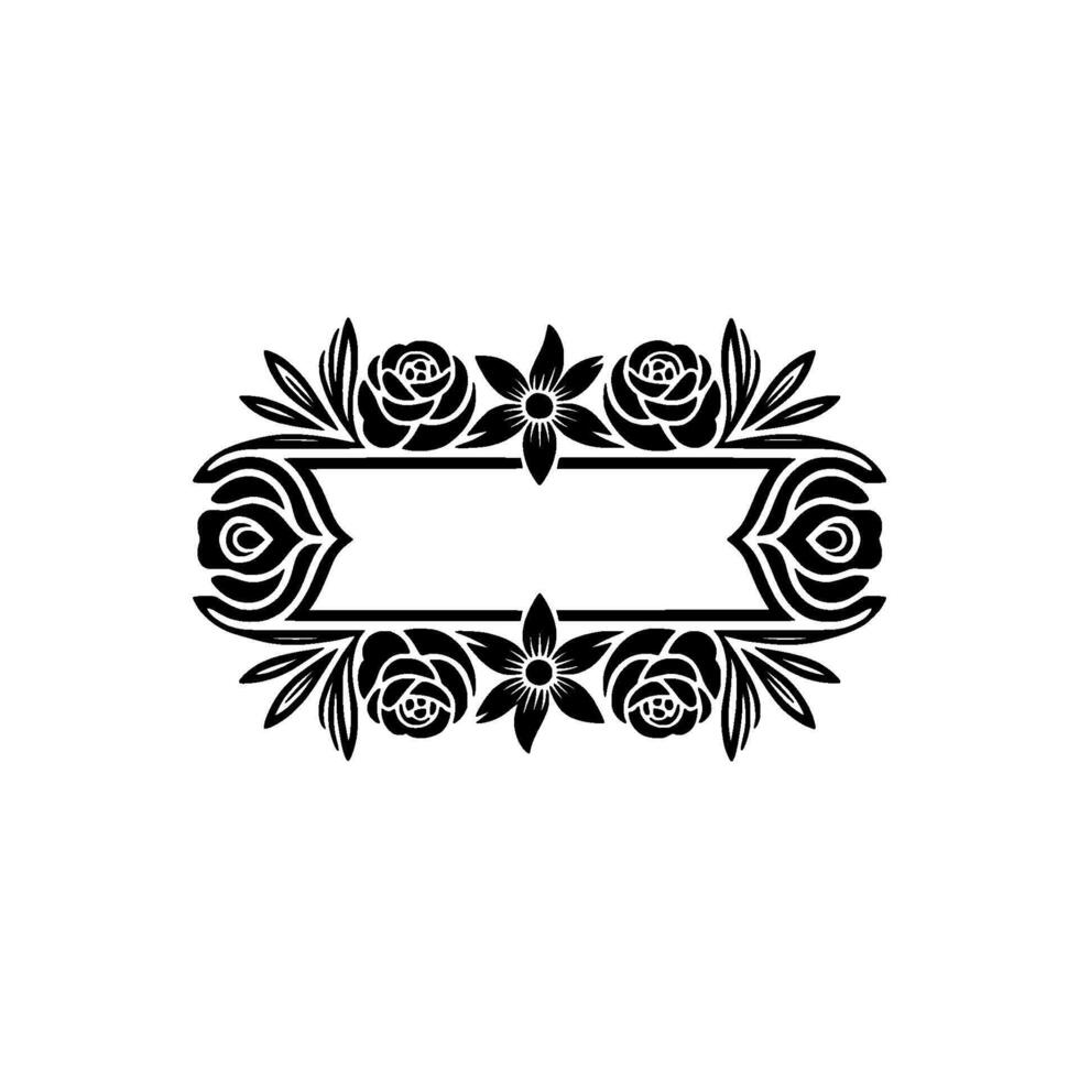 Elegant Floral Frame Silhouette with Blank Space, Black White vector