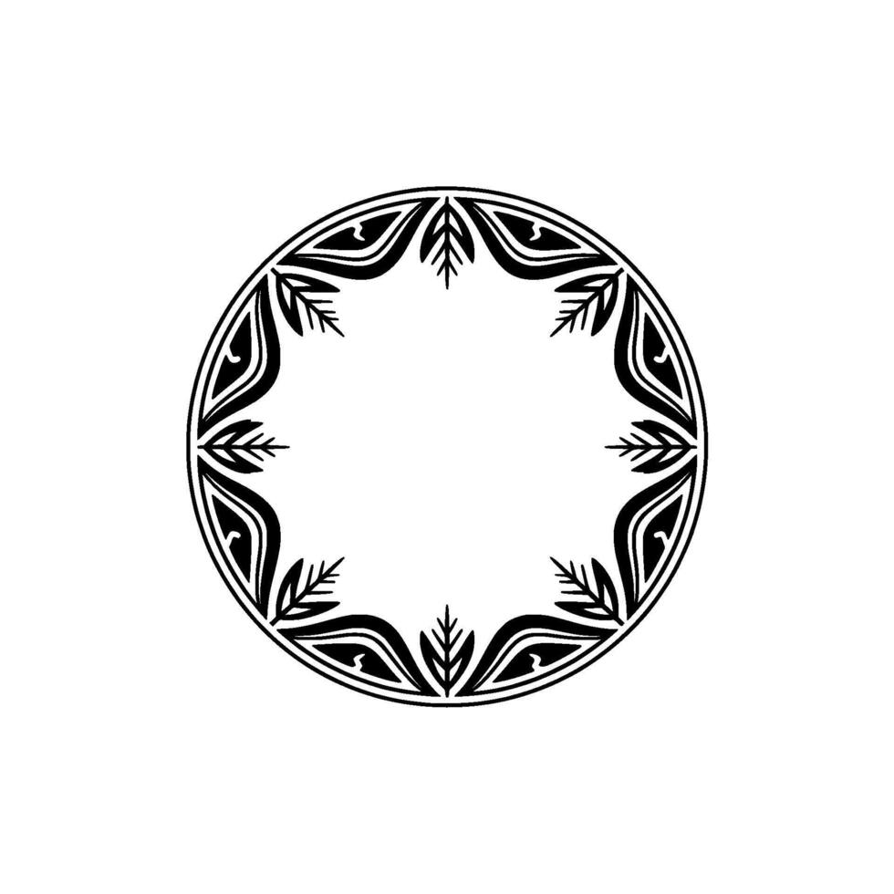Minimalist Circular Leaf Pattern Frame, Black and White , Decorative vector