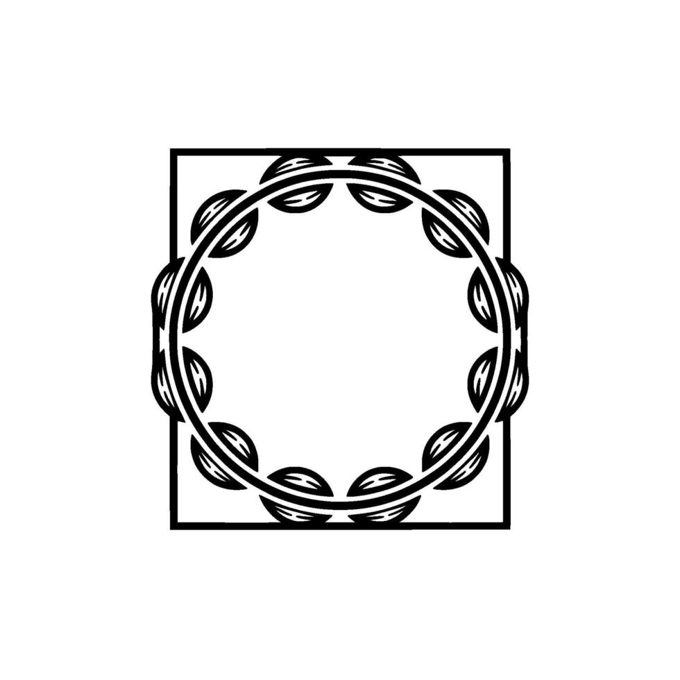 Black White Floral Wreath , Square Frame, Minimalist Style vector