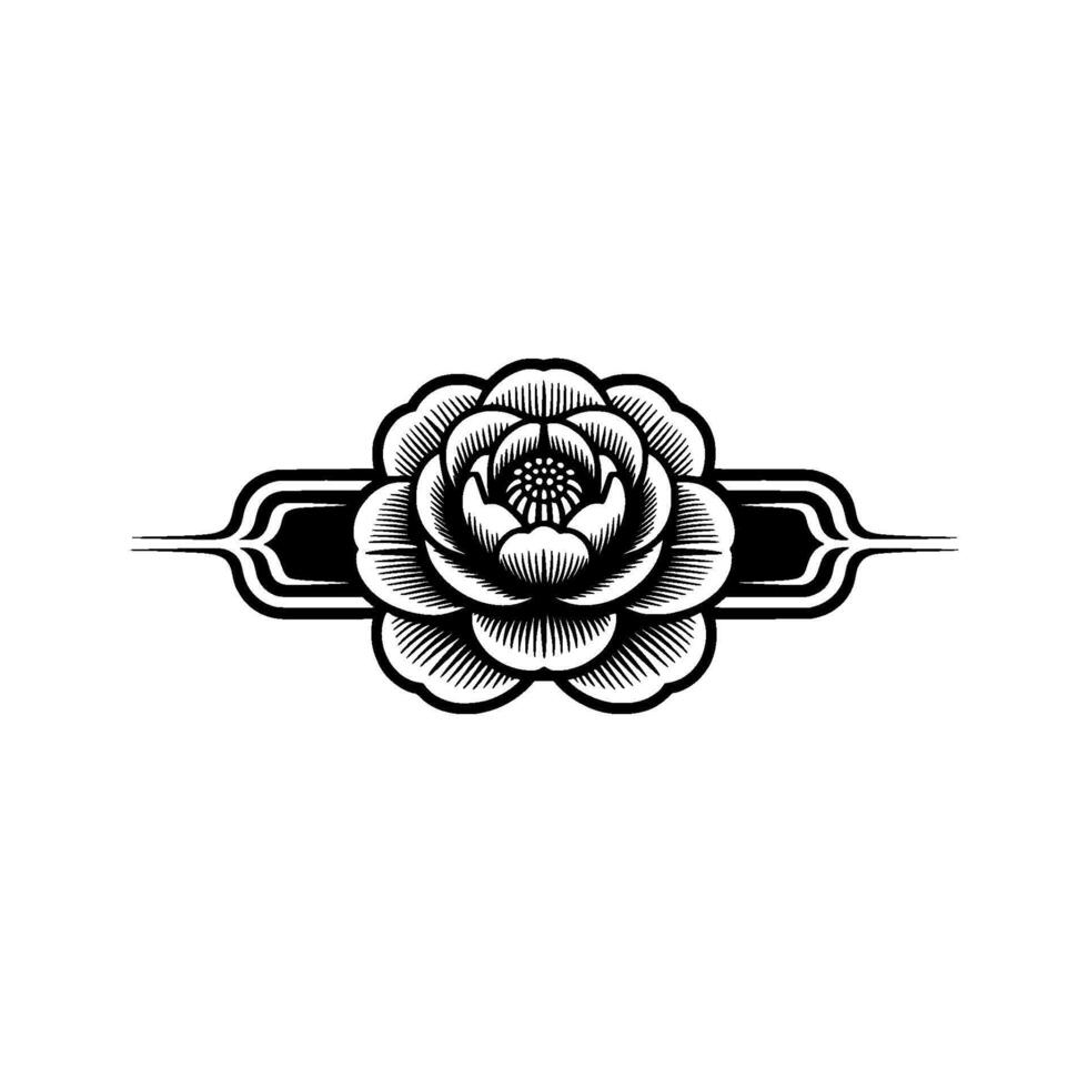 Elegant Black White Rose Floral Emblem, Art vector