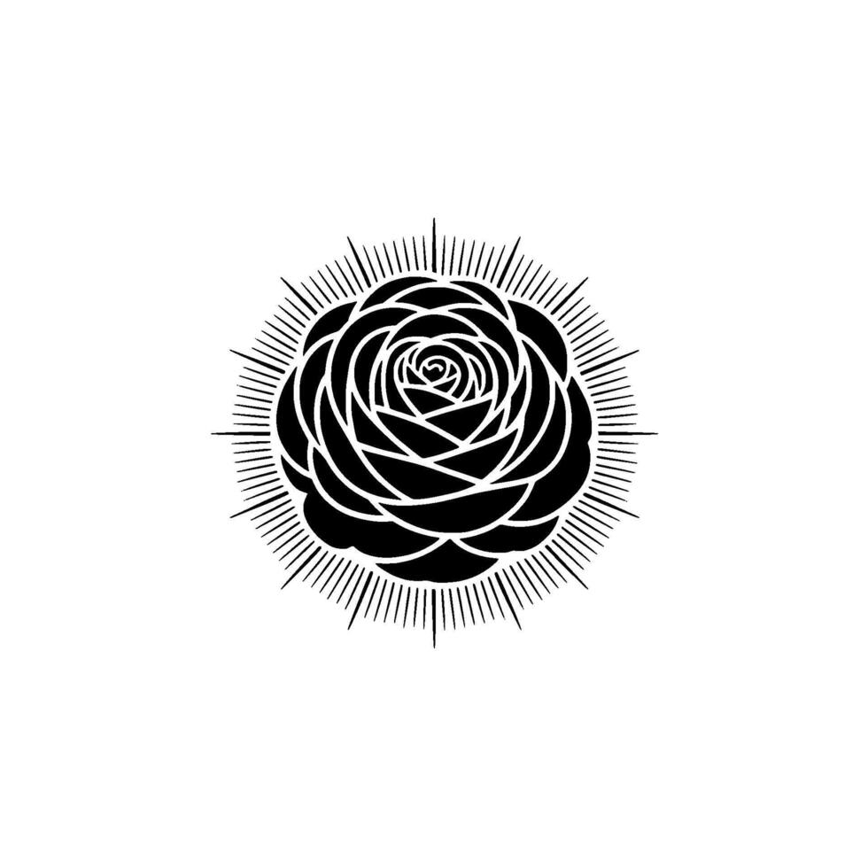 Minimalist Rose Black White Illustration, Radial Burst vector