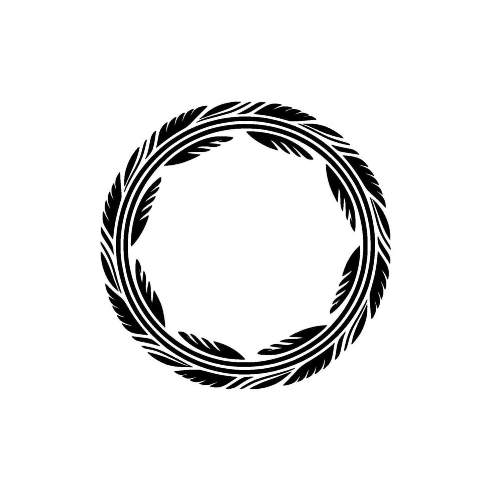 Elegant Feather Wreath in Black on Gray, Decorative Circular Frame vector