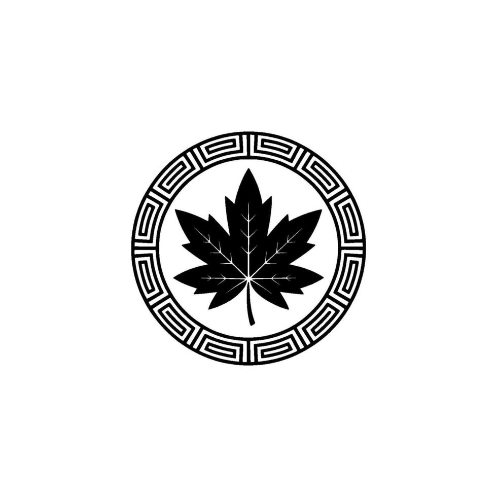 Maple Leaf Emblem in Greek Key Border, Minimalist vector