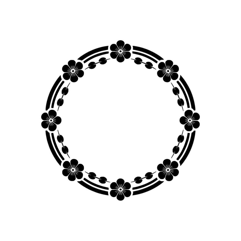Minimalist Floral Circle - Elegant Black White Ornament vector