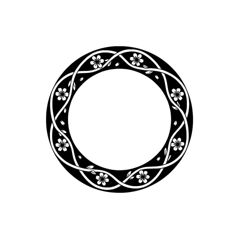 Elegant Floral Circle Frame Japanese-Inspired on White vector