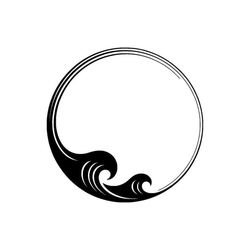 Elegant Wave Circle Frame Illustration, Black White Minimalist vector
