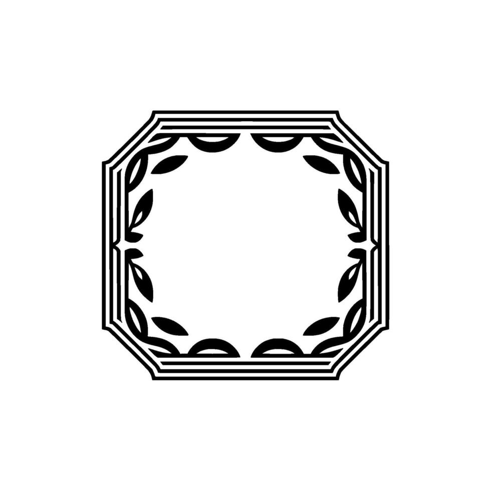 Elegant Black and White Octagon Frame with Leaf Accents vector