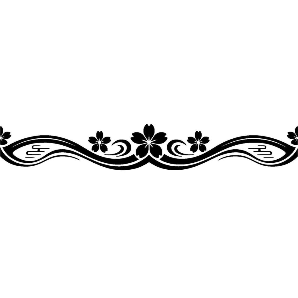 Black White Japanese Cherry Blossom Border, Minimalist vector