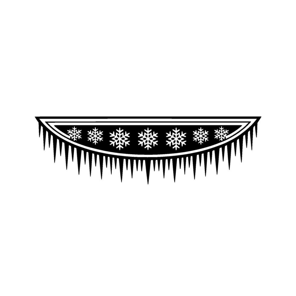 Winter Snowflake Icicle Ornament, Minimalist Black White vector
