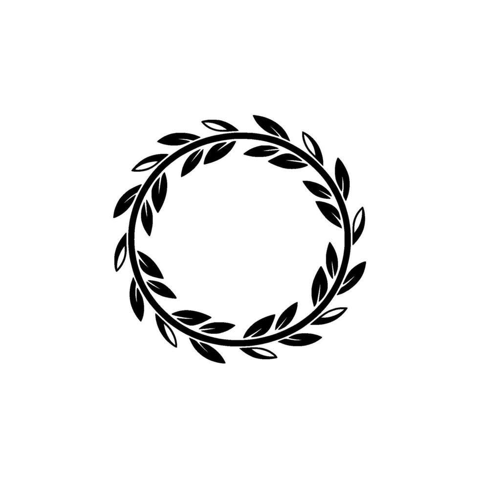 Elegant Black Leaf Wreath Circle on Beige Background vector