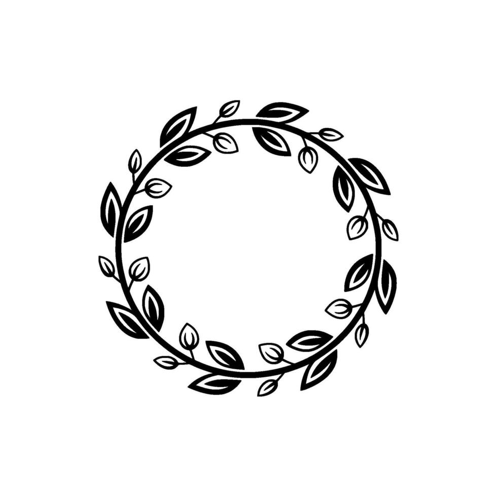 Minimalist Black Leaf Wreath on White, Illustration vector