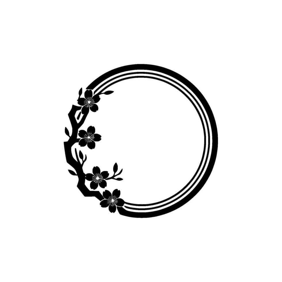 Minimalist Cherry Blossom Frame, Black and White, Elegant vector