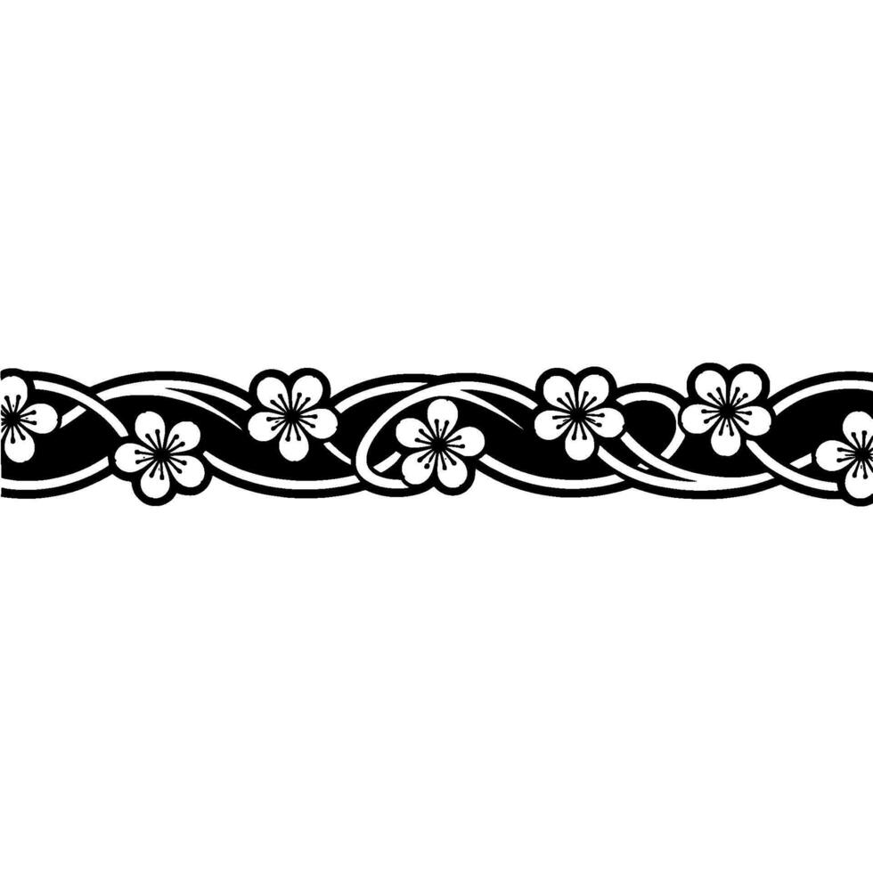Elegant Floral Border, Black and White , Japanese Style vector