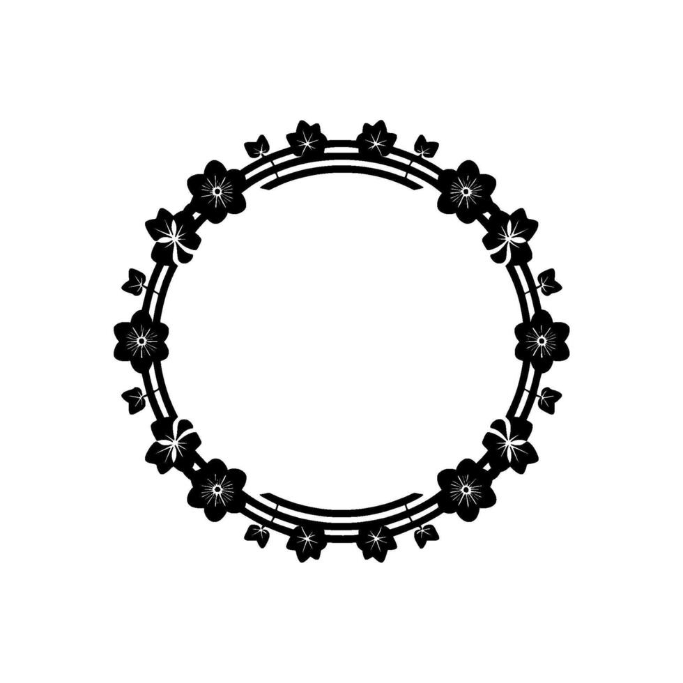 Minimalist Floral Circle Frame in Black on Cream, Elegant vector