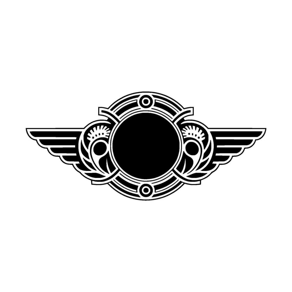 Art Deco Winged Badge, Black and White, Minimalist Emblem vector