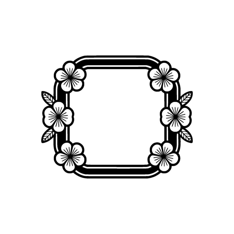 Floral Frame Illustration, Black and White, Geometric Element vector