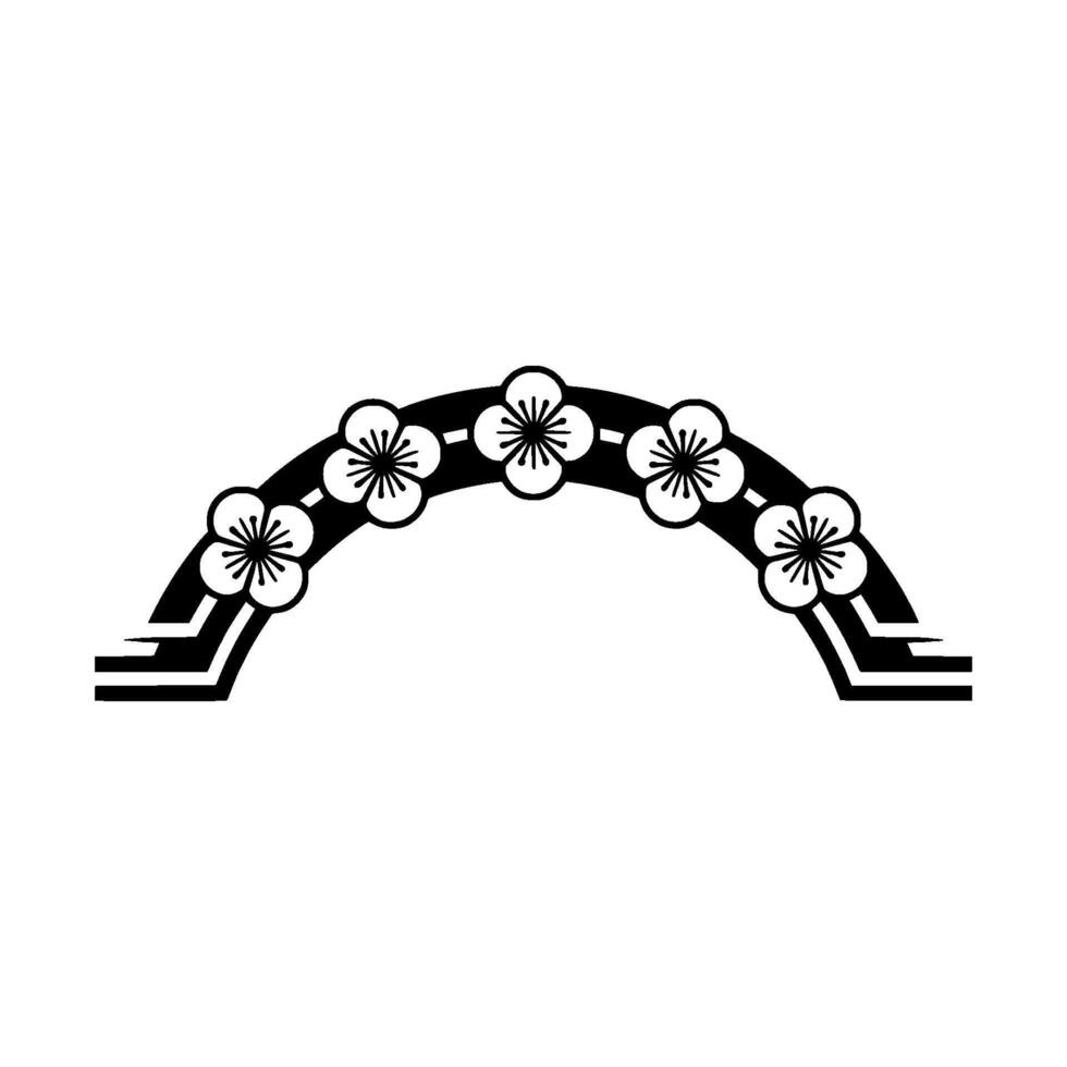 Japanese Floral Arch Minimalist Black White vector