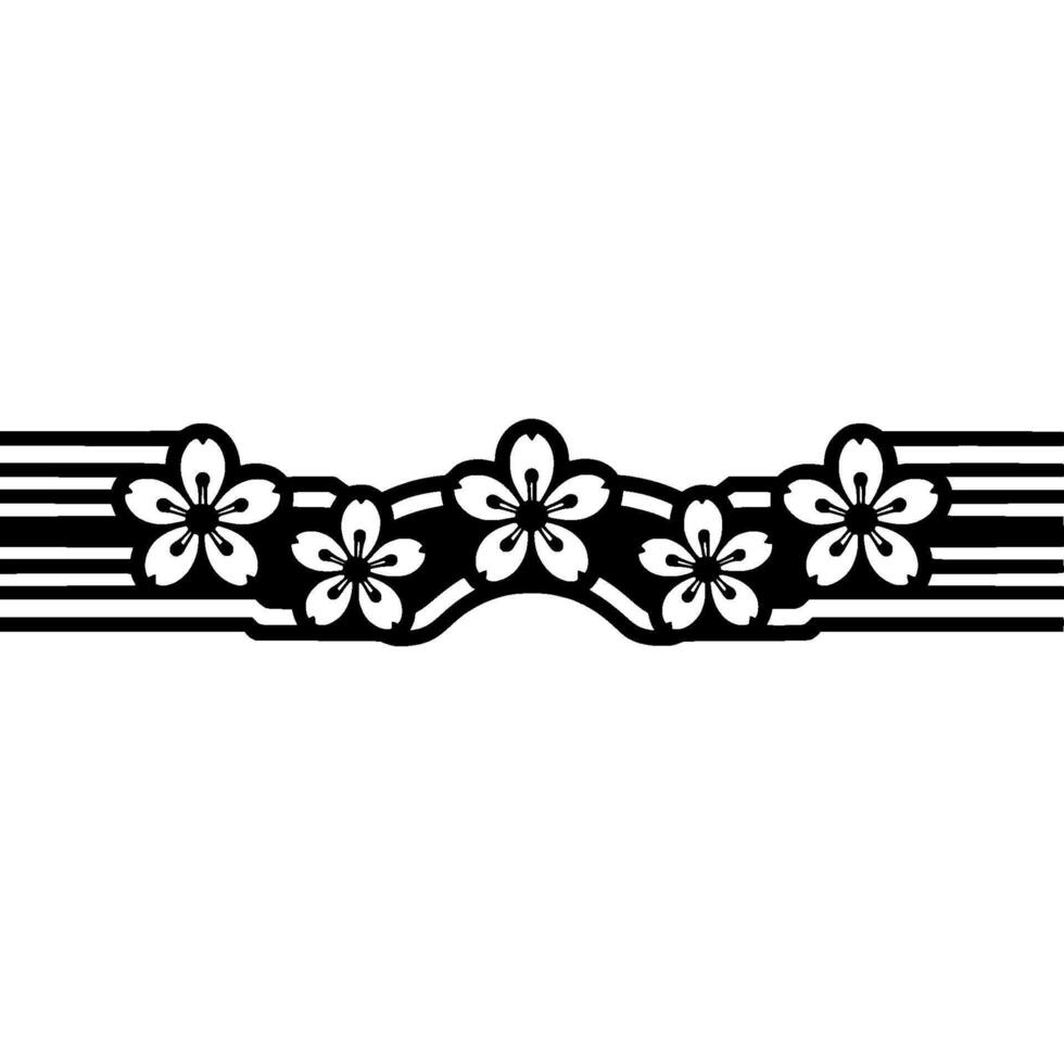Minimalist Cherry Blossom Border, Black White Japanese vector