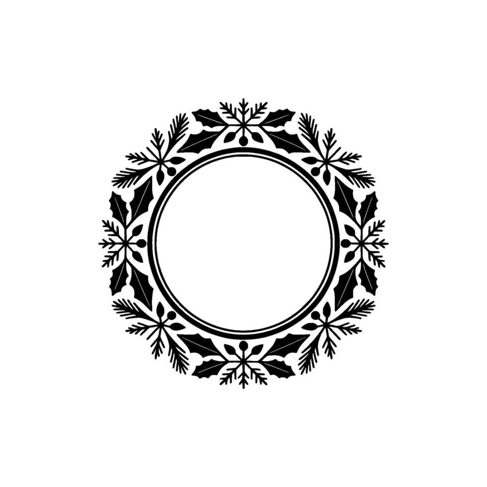 Elegant Christmas Wreath Frame with Holly Snowflake Elements vector