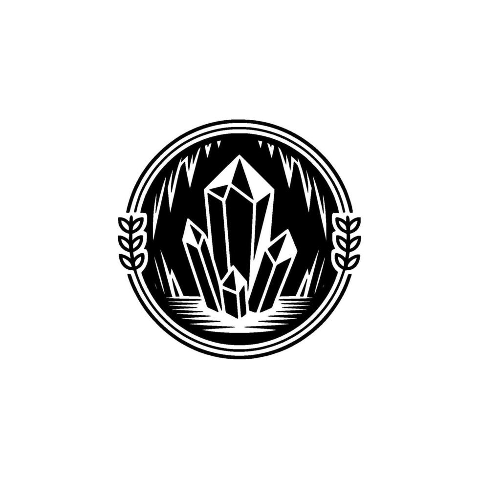Geometric Crystals in Circle Emblem, Minimalist Black White vector
