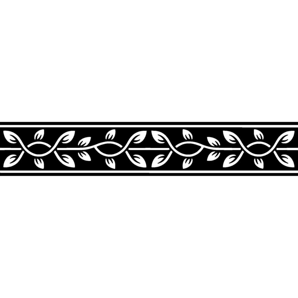 Elegant Leaf Border, Black White Element vector