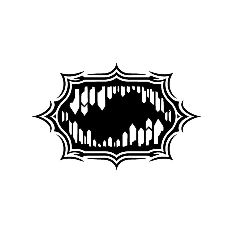 Abstract Geometric Teeth Emblem in Black and White vector
