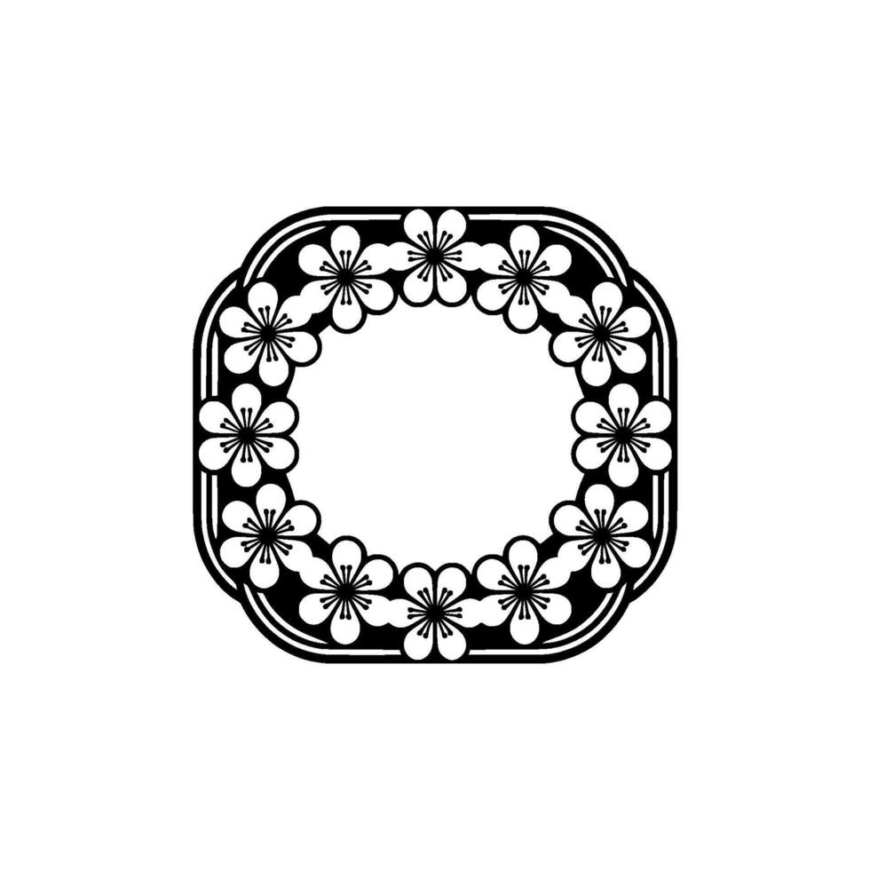 Minimalist Floral Frame, Monochromatic Element vector