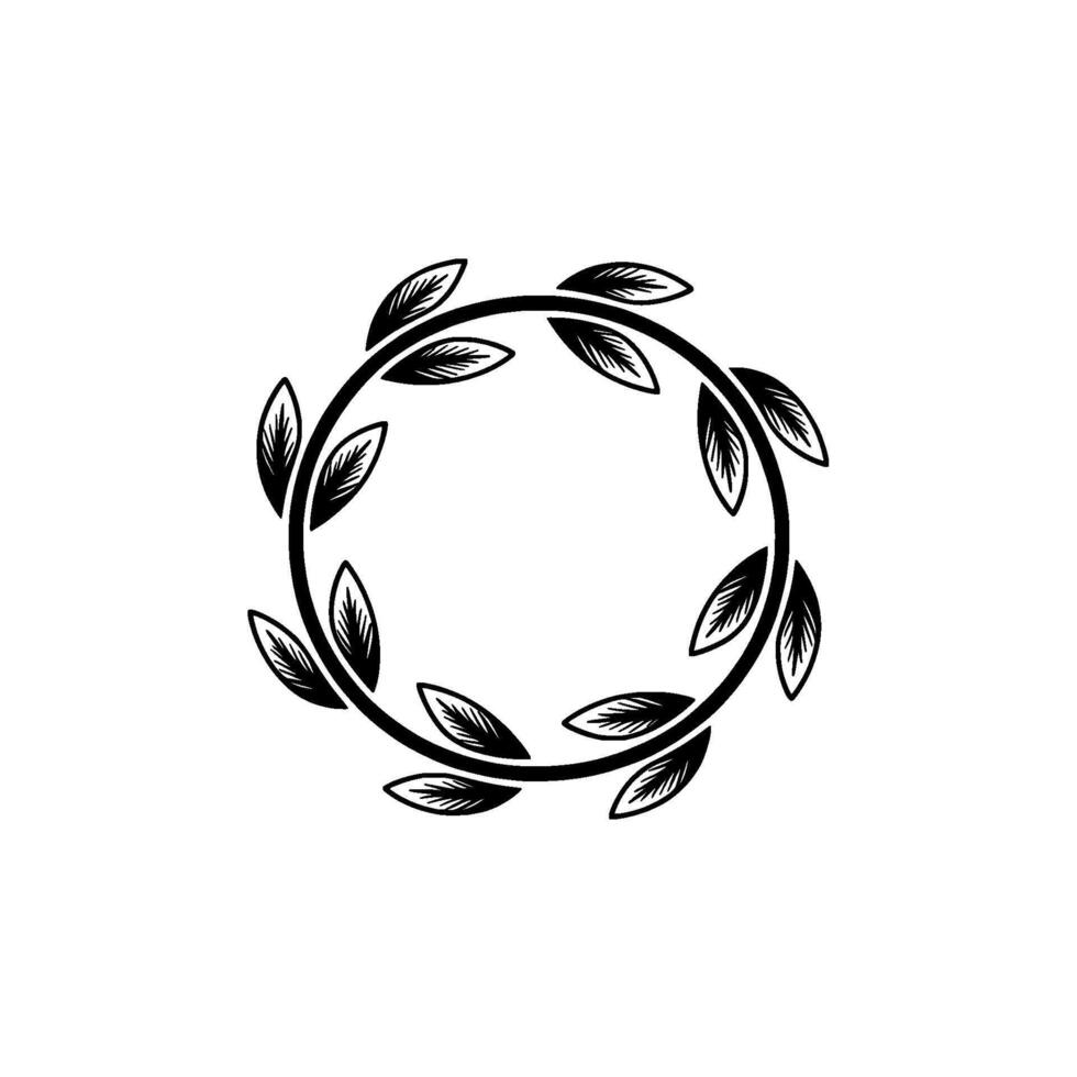 Minimalist Leaf Wreath , Black on White, Elegant and Simple vector