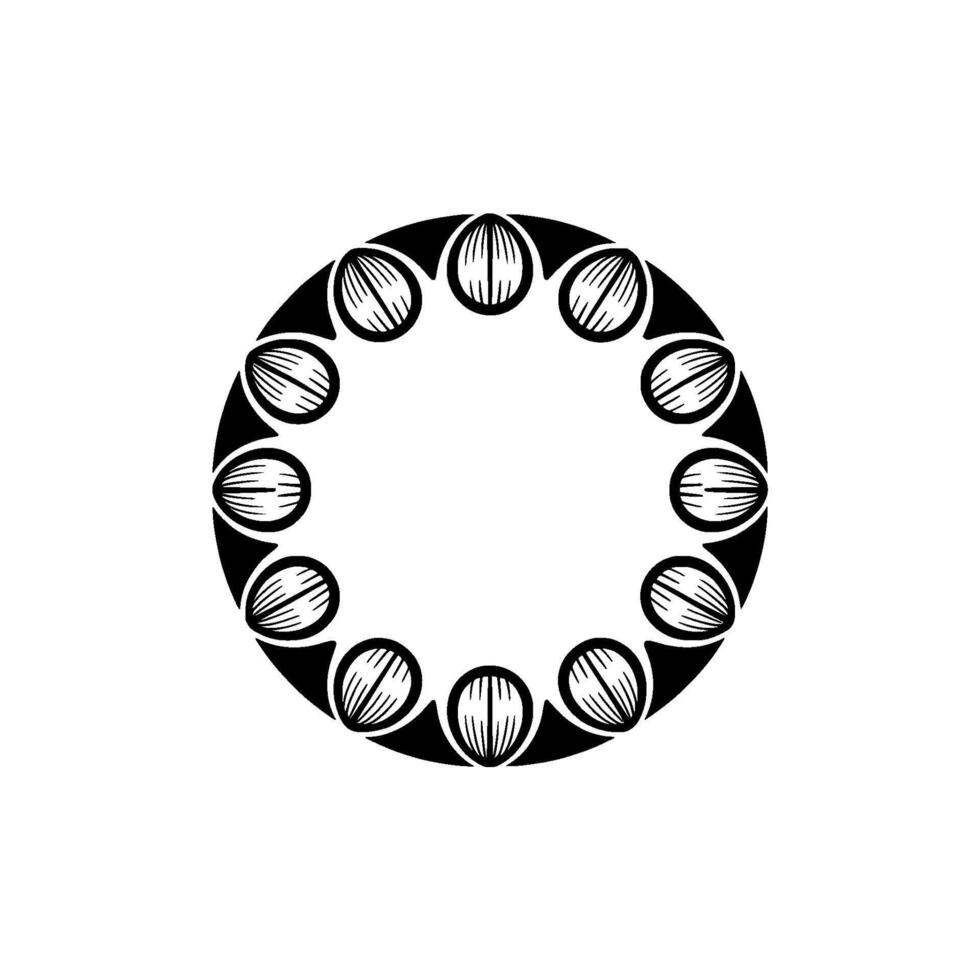 Decorative Circular Floral Pattern, Black and White, Minimalist vector