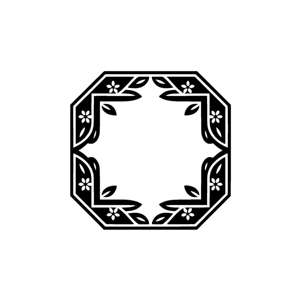 Elegant Floral Octagon Frame, Black White vector