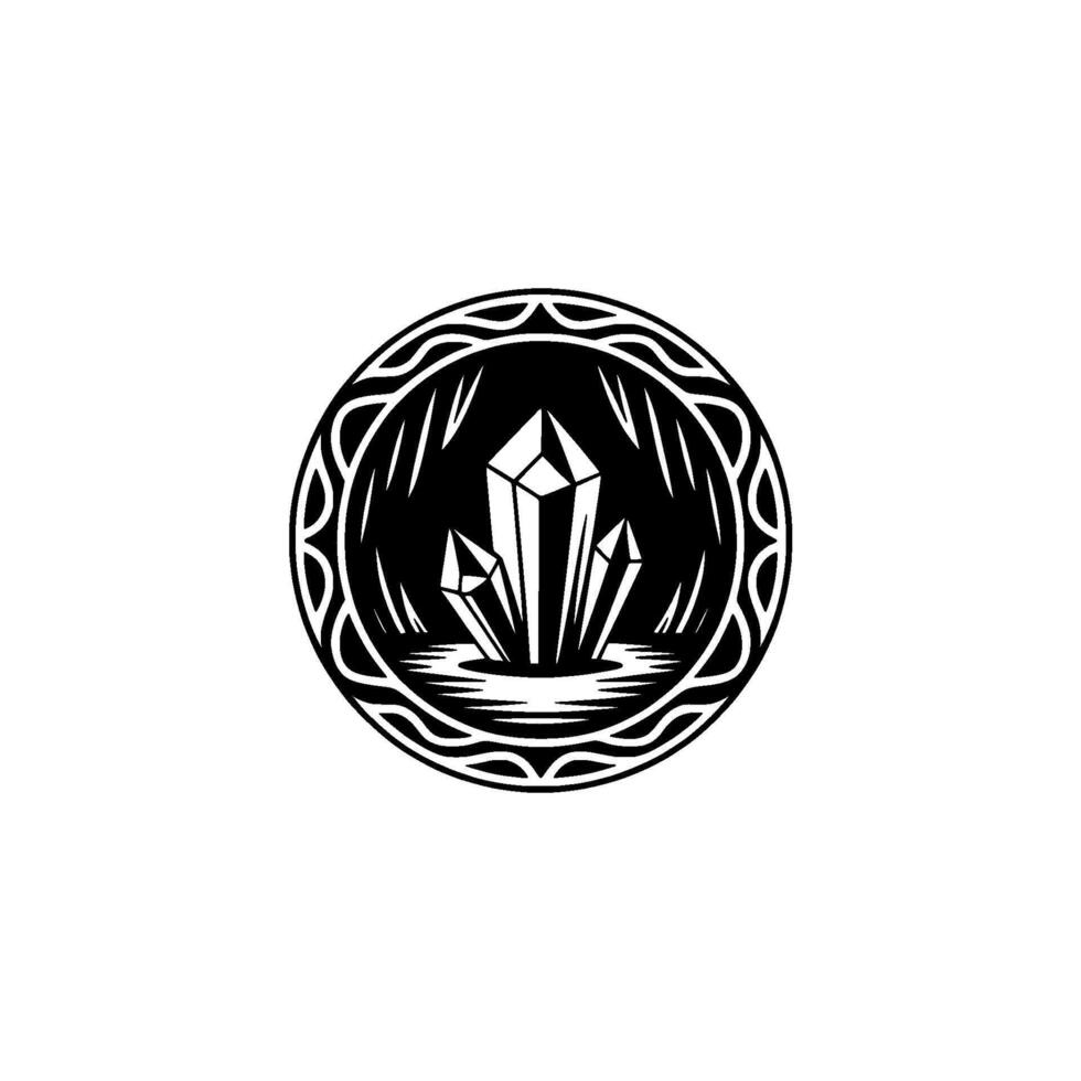 Black White Crystal Emblem, Geometric Gemstone , Minimalist vector