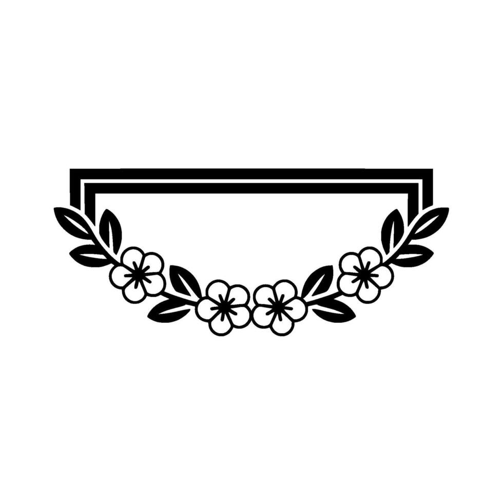 Floral Frame with Rectangular Border, Black and White vector