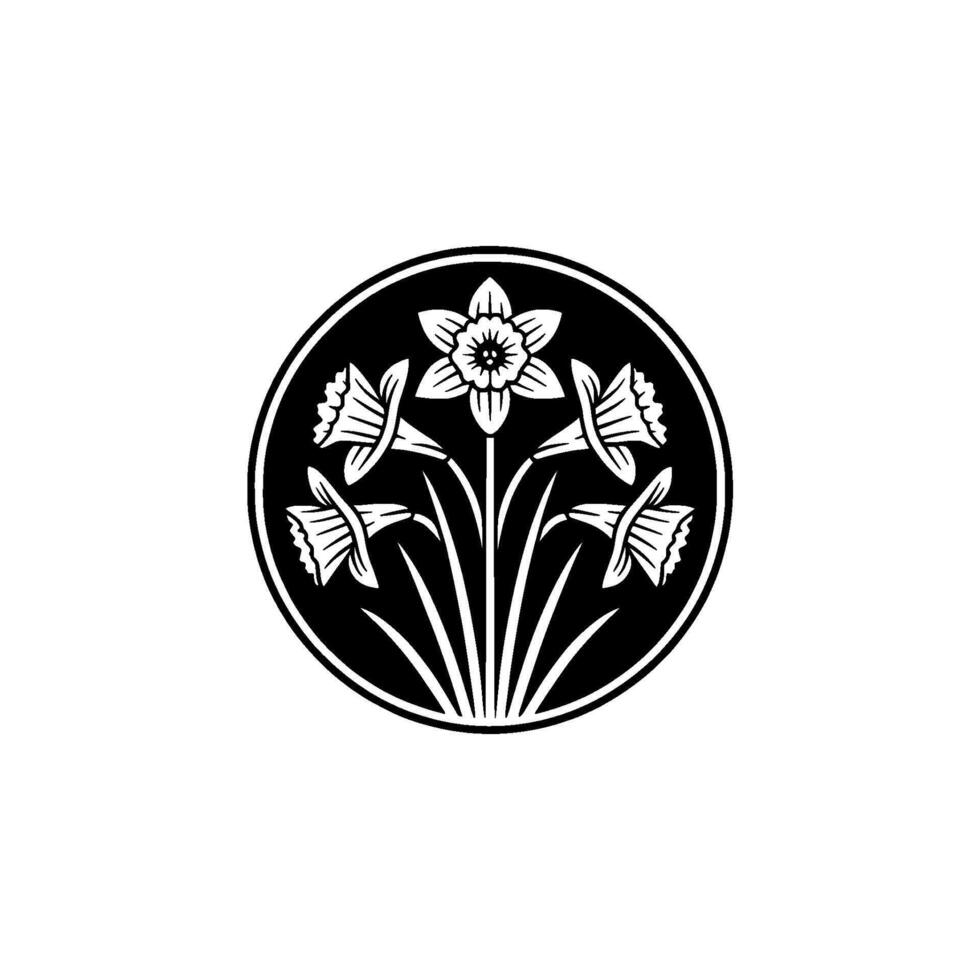 Elegant Daffodil Floral Emblem Black White Botanical vector