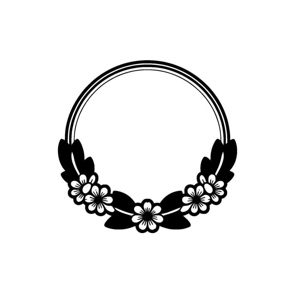 Floral Circle Frame, Minimalist Botanical on White Background vector
