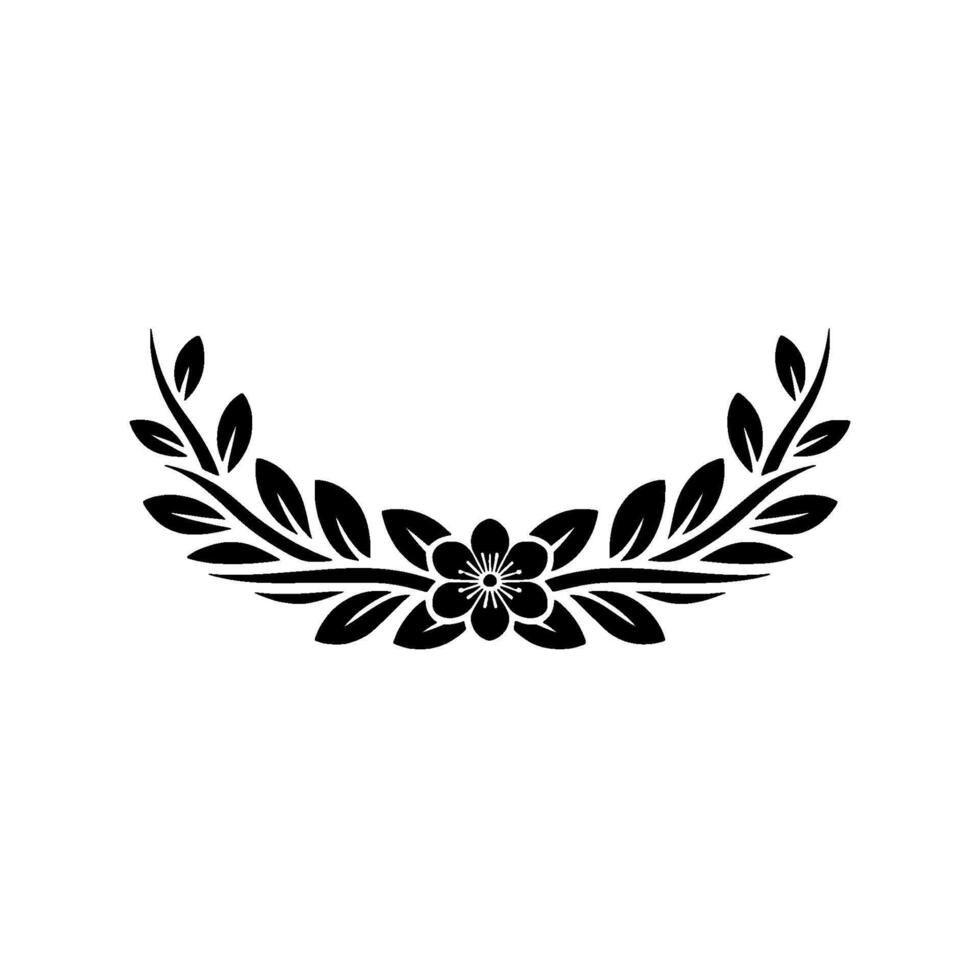 Minimalist Floral Laurel Wreath Black White Decorative Element vector