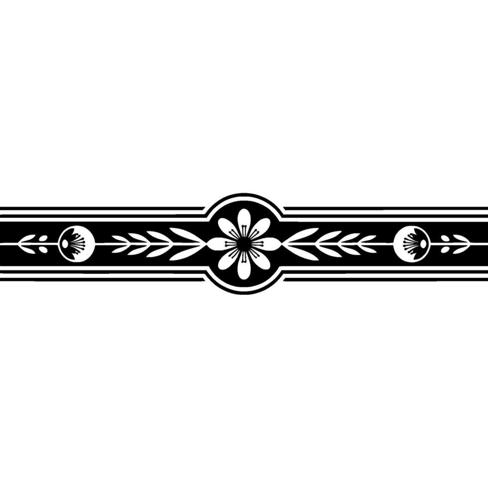 Elegant Black, Floral Border on White- Background vector